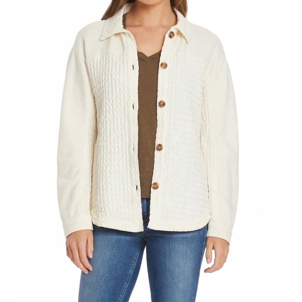 NEW MODODOC mixed texture oversized shacket in milk frost